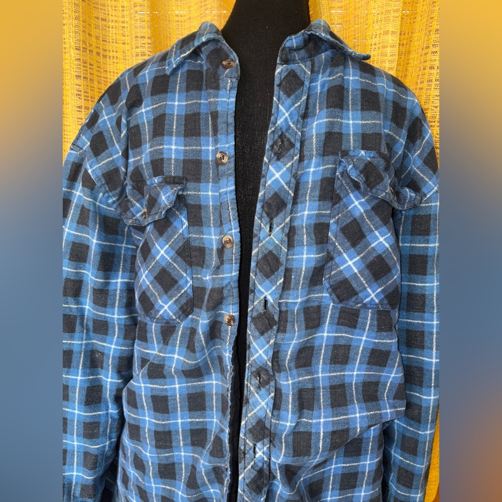 Vintage 1990s Y2K Quilted Lining Flannel
Mens Size Large Blue